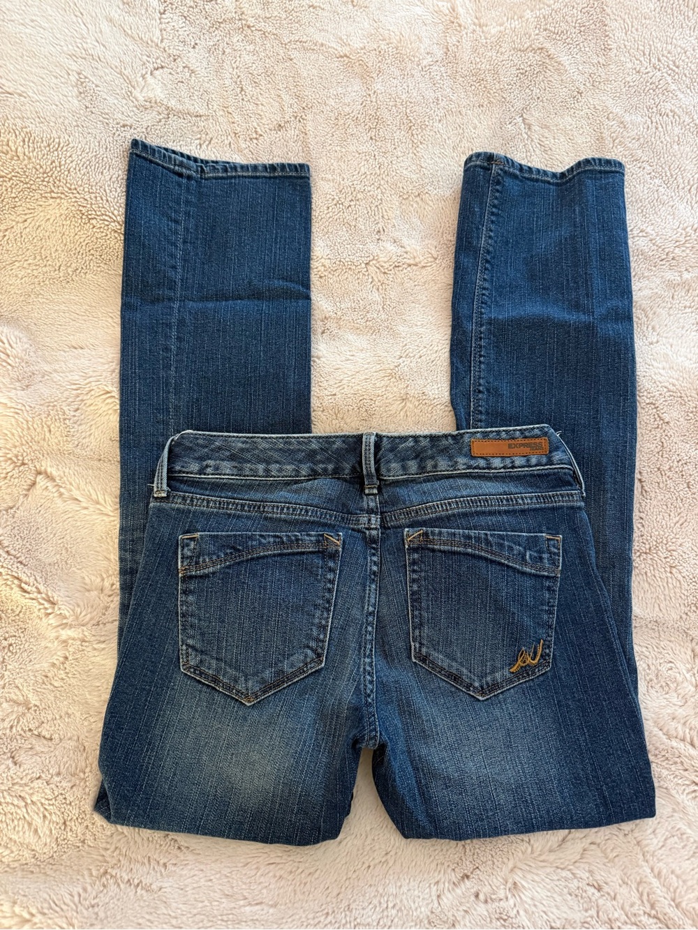 Express Women's Dark Blue Barley Bootcut Low Rise Jeans